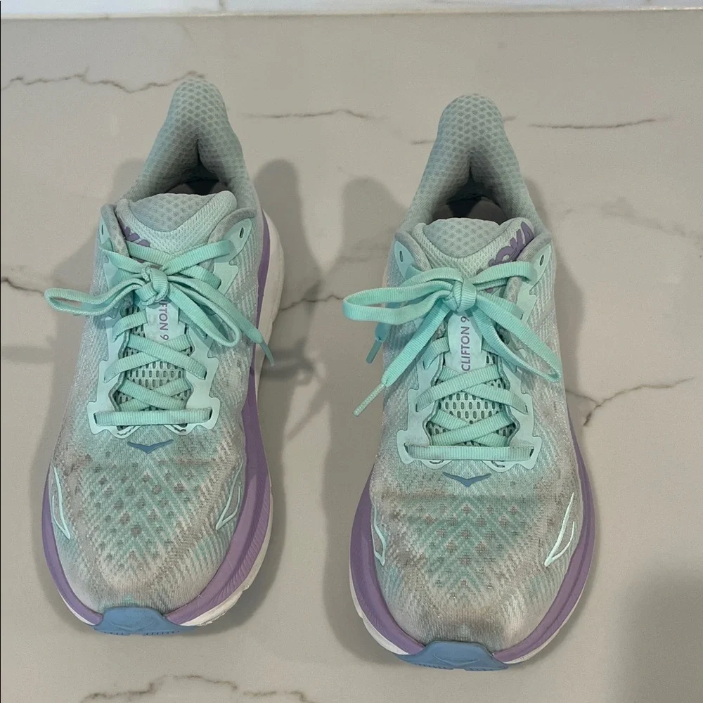 Hoka Women's Clifton 9 - Sunlit Ocean - Lilac Mist Sneakers - Picture 4 of 10